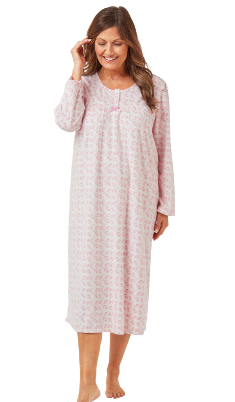 Marlon Printed Floral Petal Long Sleeve Fleece Nightdress